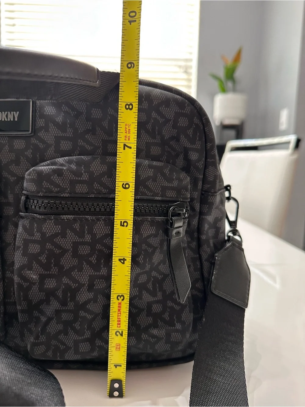 DKNY Damian Satchel Black Grey Monogram Crossbody Bag Utility Tote EUC